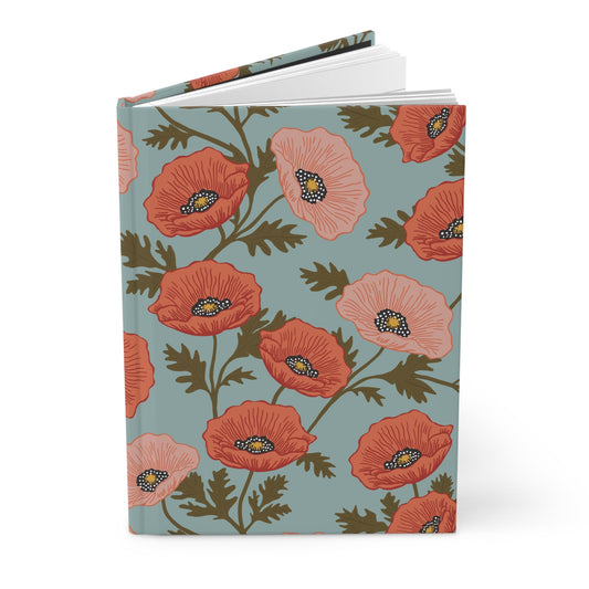 Poppy Waltz Hardcover Journal with hand - drawn artwork - Flourish Moon Studio