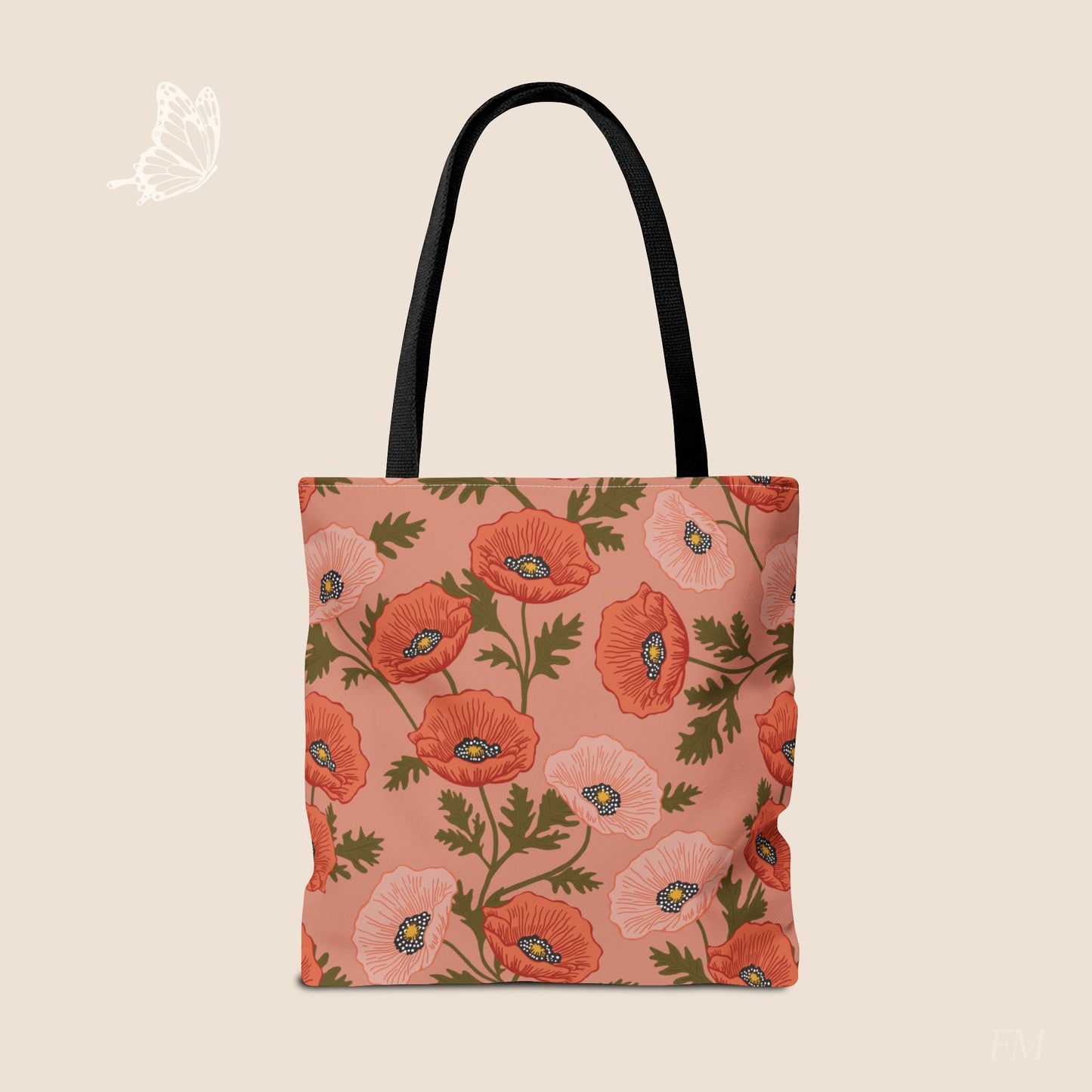 Poppy Waltz Peach Blush Day Tote Bag with hand drawn artwork - Flourish Moon Studio