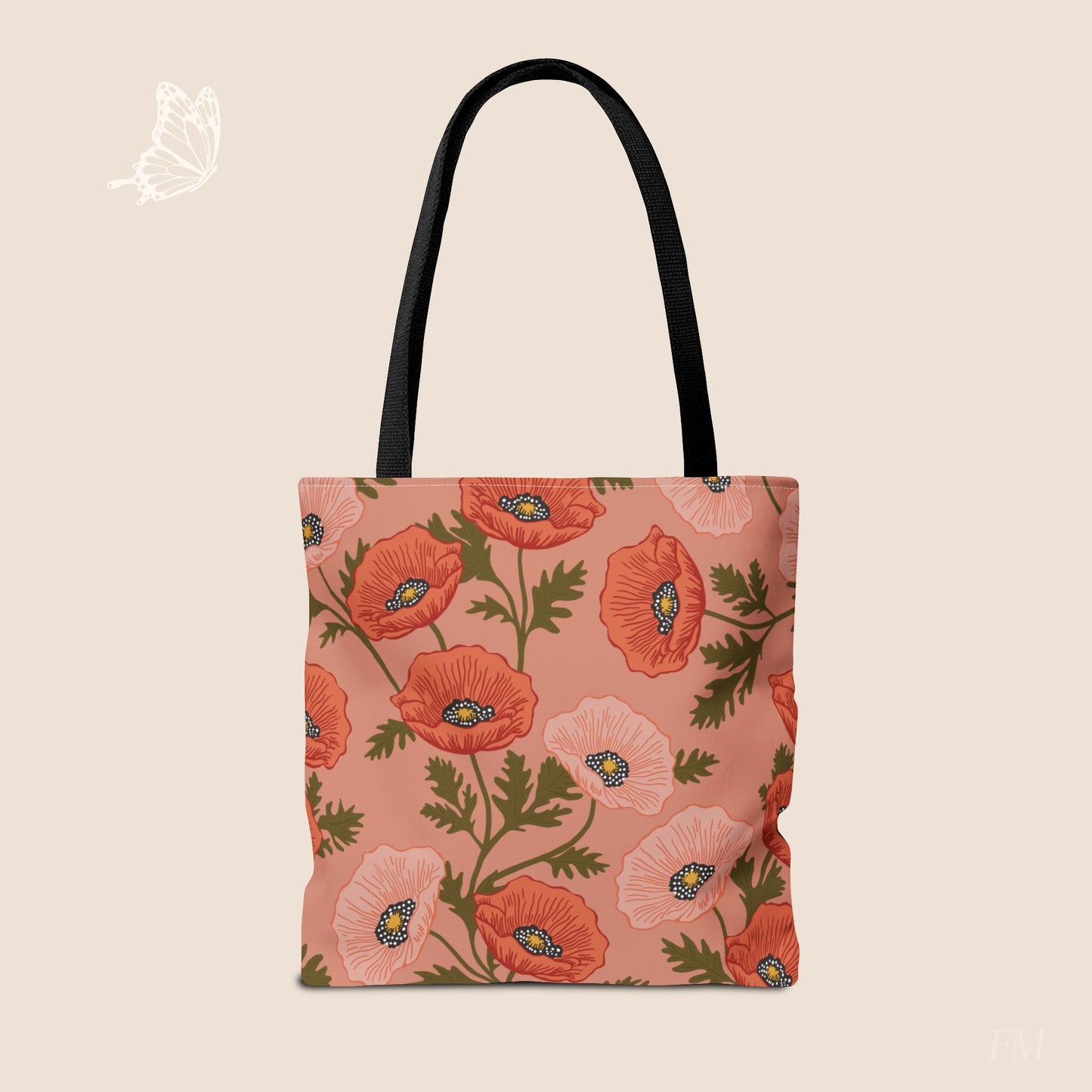 Poppy Waltz Peach Blush Day Tote Bag with hand drawn artwork - Flourish Moon Studio
