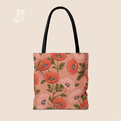 Poppy Waltz Peach Blush Day Tote Bag with hand drawn artwork - Flourish Moon Studio