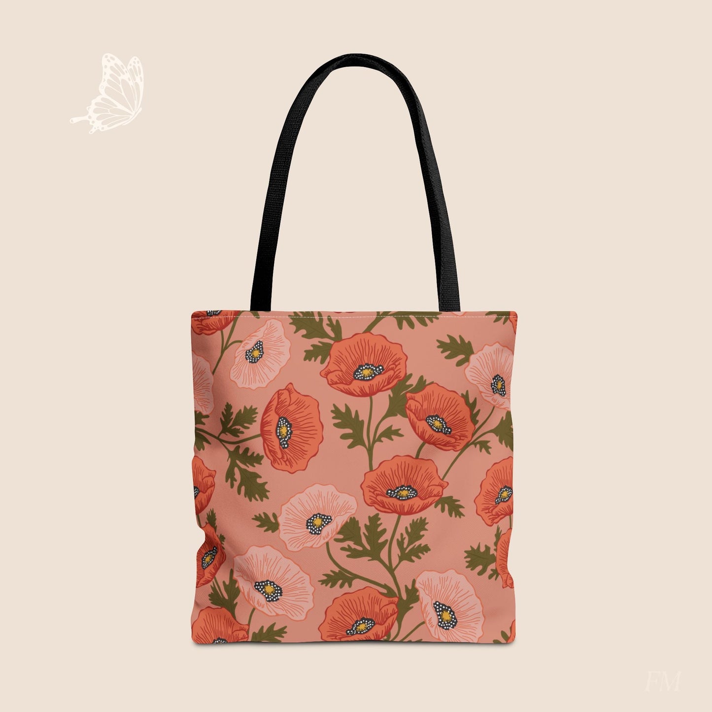 Poppy Waltz Peach Blush Day Tote Bag with hand drawn artwork - Flourish Moon Studio