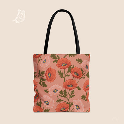 Poppy Waltz Peach Blush Day Tote Bag with hand drawn artwork - Flourish Moon Studio