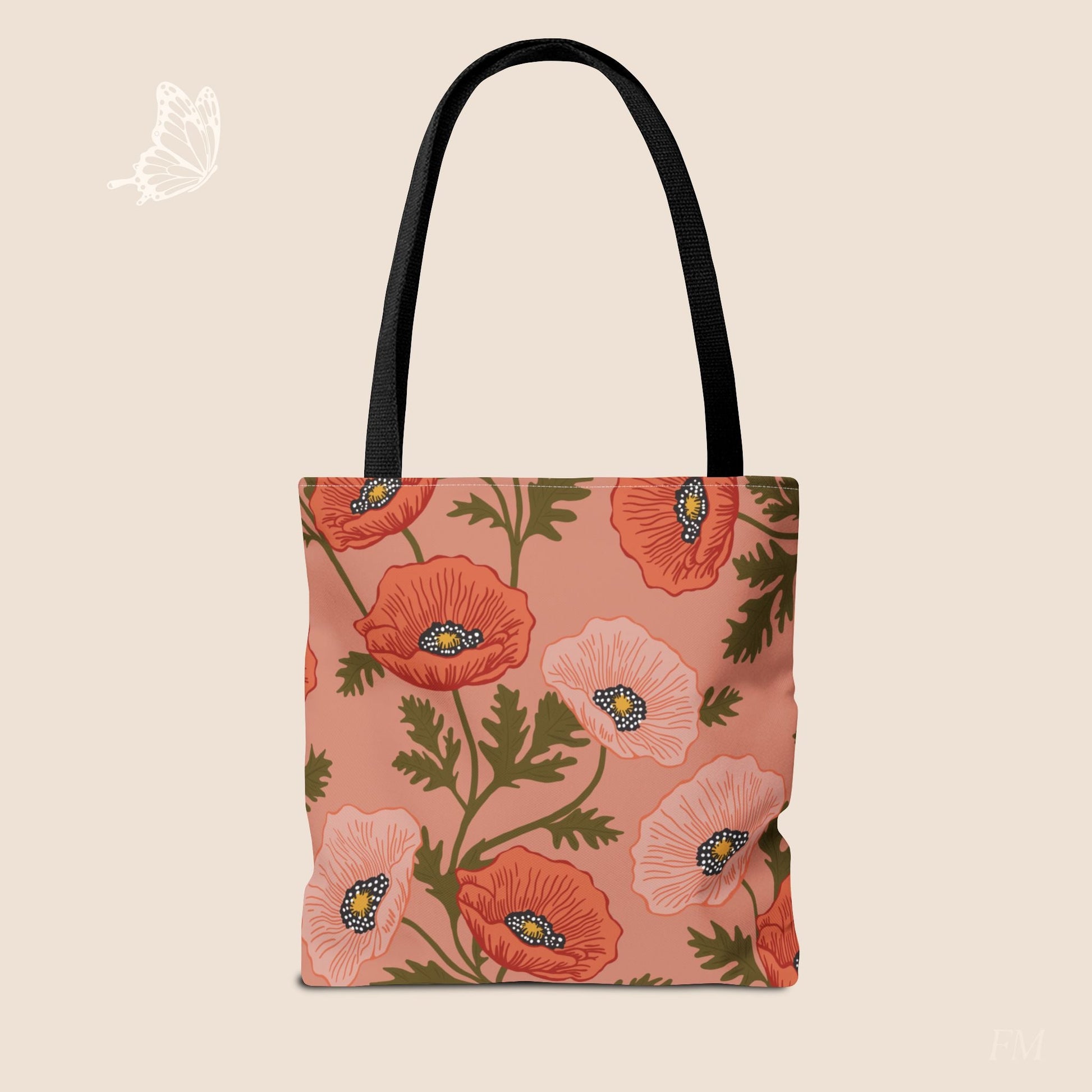 Poppy Waltz Peach Blush Day Tote Bag with hand drawn artwork - Flourish Moon Studio