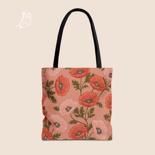 Poppy Waltz Peach Blush Day Tote Bag with hand drawn artwork - Flourish Moon Studio
