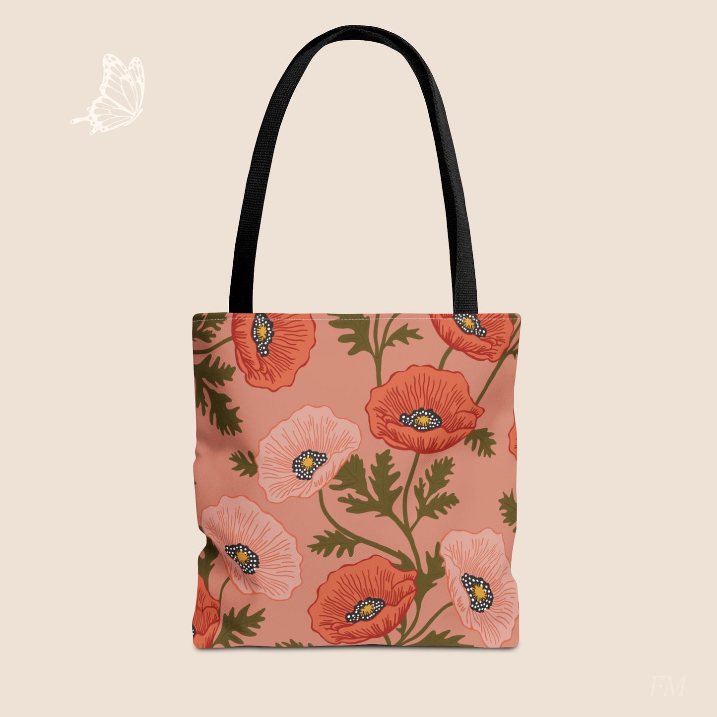 Poppy Waltz Peach Blush Day Tote Bag with hand drawn artwork - Flourish Moon Studio