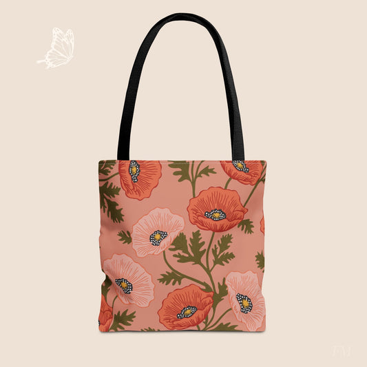 Poppy Waltz Peach Blush Day Tote Bag with hand drawn artwork - Flourish Moon Studio