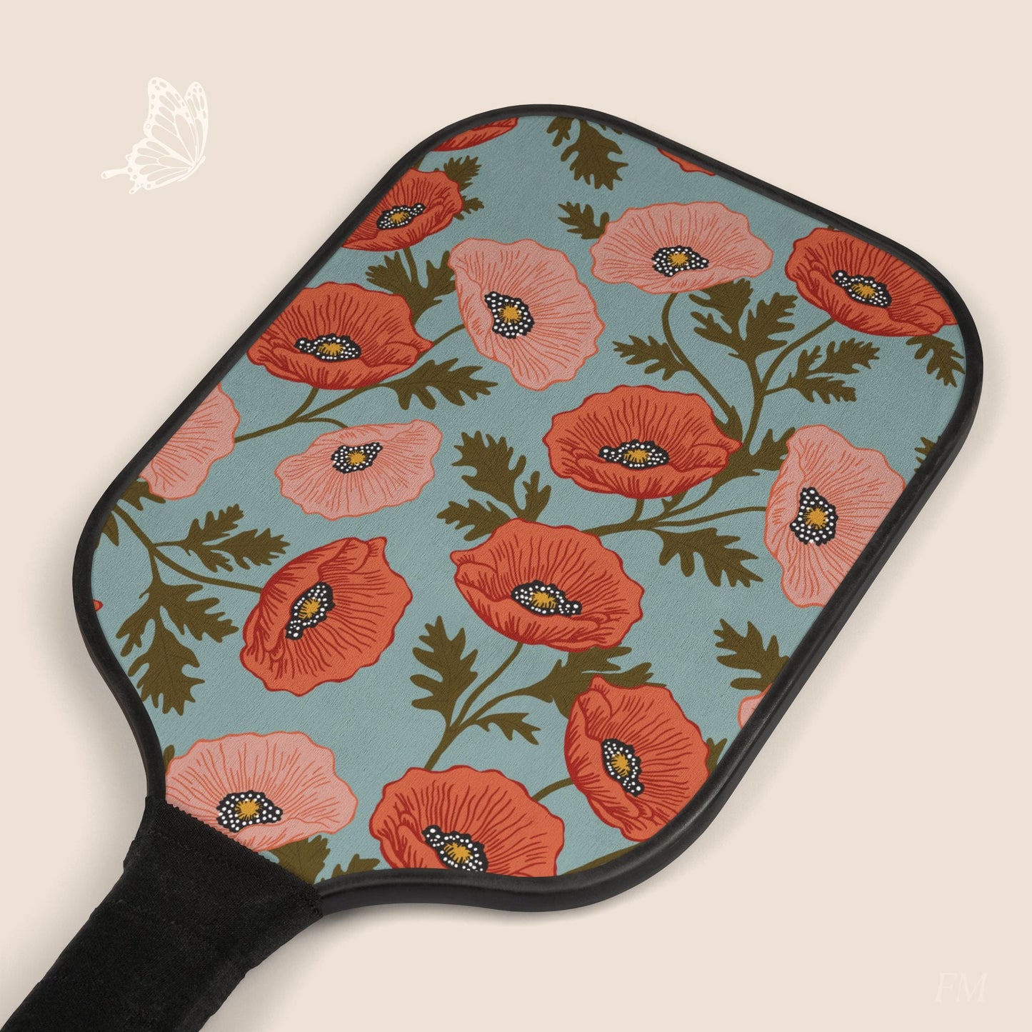 Poppy Waltz Pickleball Paddles Set with hand drawn artwork - Flourish Moon Studio