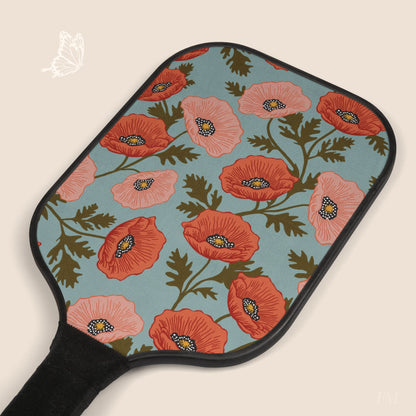 Poppy Waltz Pickleball Paddles Set with hand drawn artwork - Flourish Moon Studio