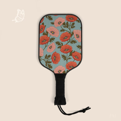 Poppy Waltz Pickleball Paddles Set with hand drawn artwork - Flourish Moon Studio