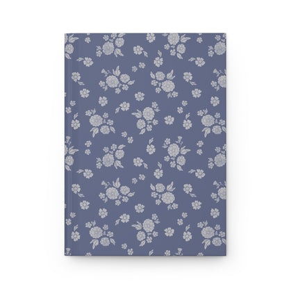 Prairie Bloom Pale Blue on Denim Hardcover Journal with hand drawn artwork - Flourish Moon Studio