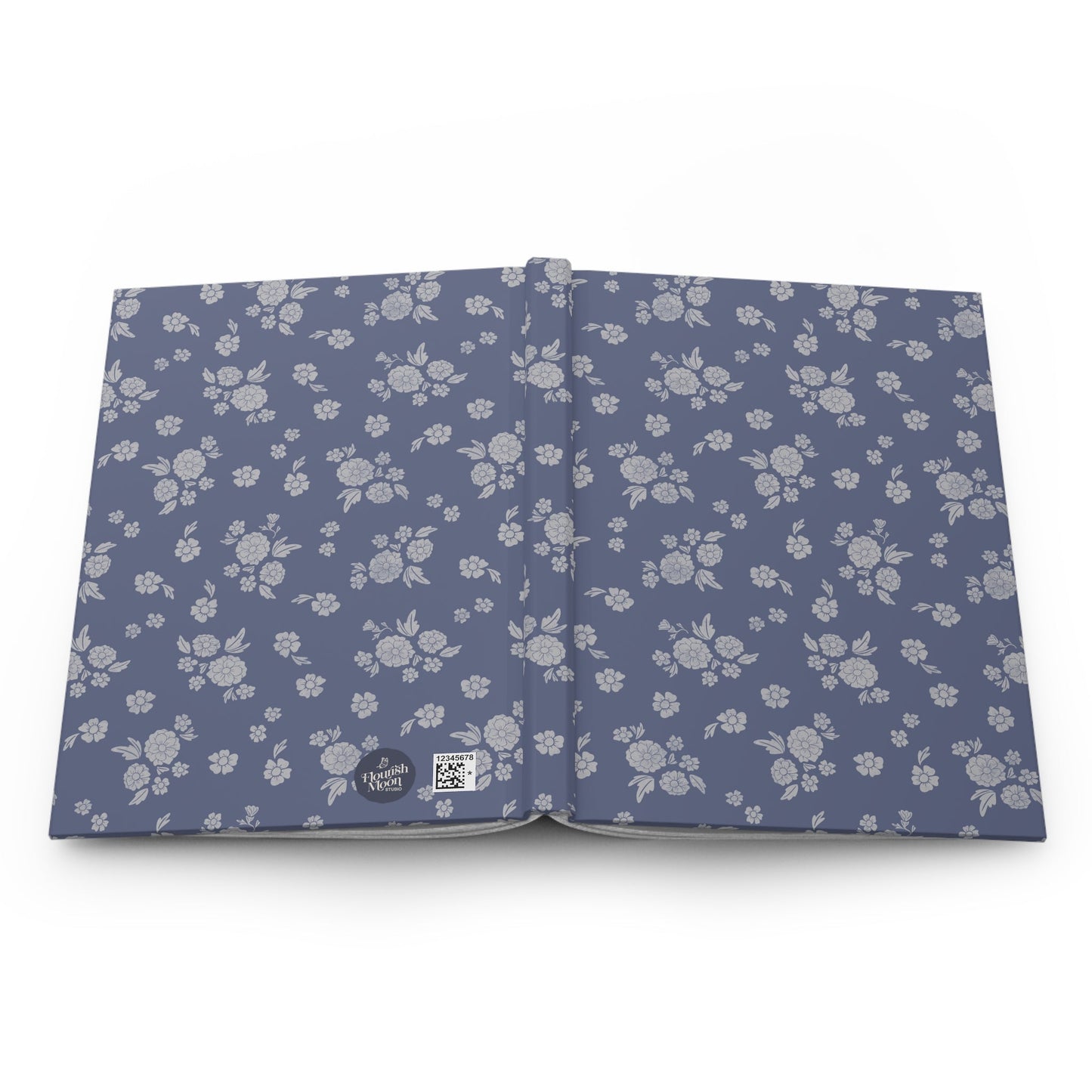 Prairie Bloom Pale Blue on Denim Hardcover Journal with hand drawn artwork - Flourish Moon Studio