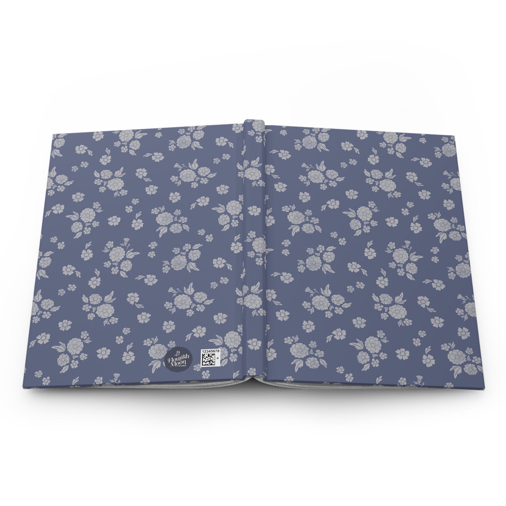 Prairie Bloom Pale Blue on Denim Hardcover Journal with hand drawn artwork - Flourish Moon Studio