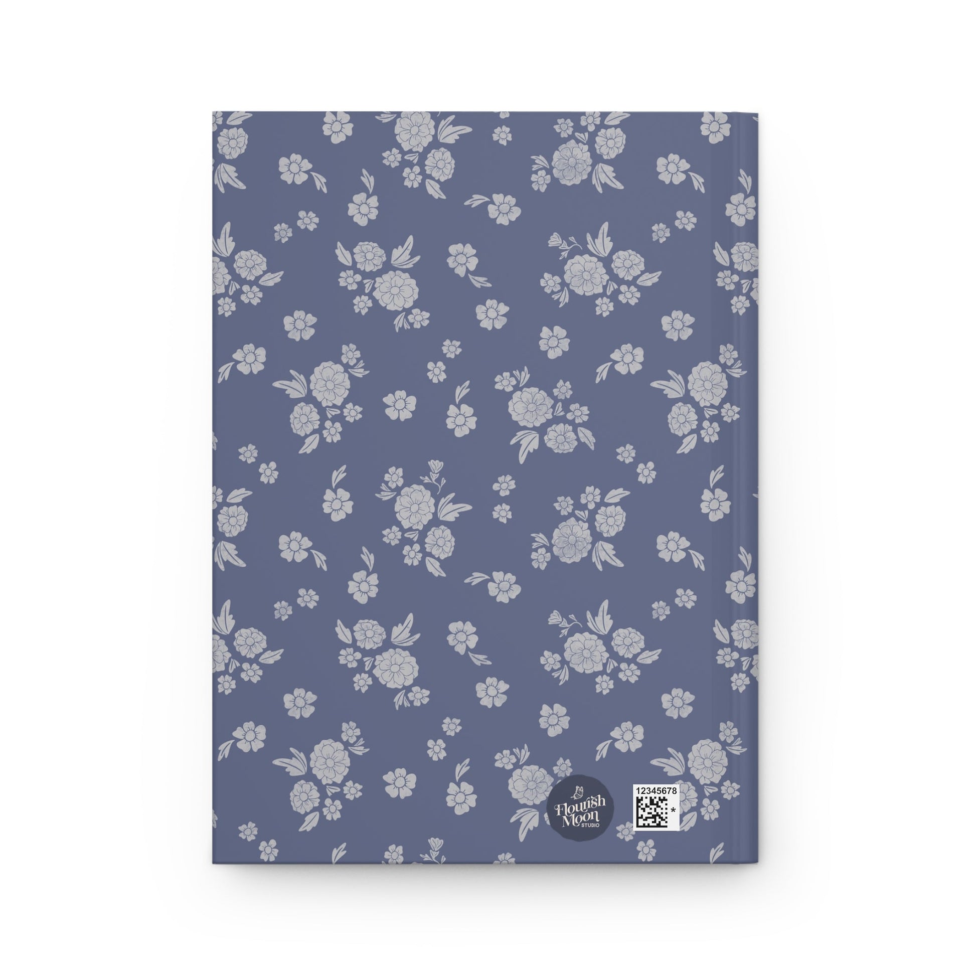 Prairie Bloom Pale Blue on Denim Hardcover Journal with hand drawn artwork - Flourish Moon Studio