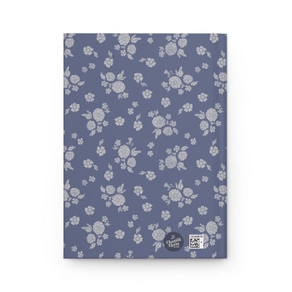 Prairie Bloom Pale Blue on Denim Hardcover Journal with hand drawn artwork - Flourish Moon Studio