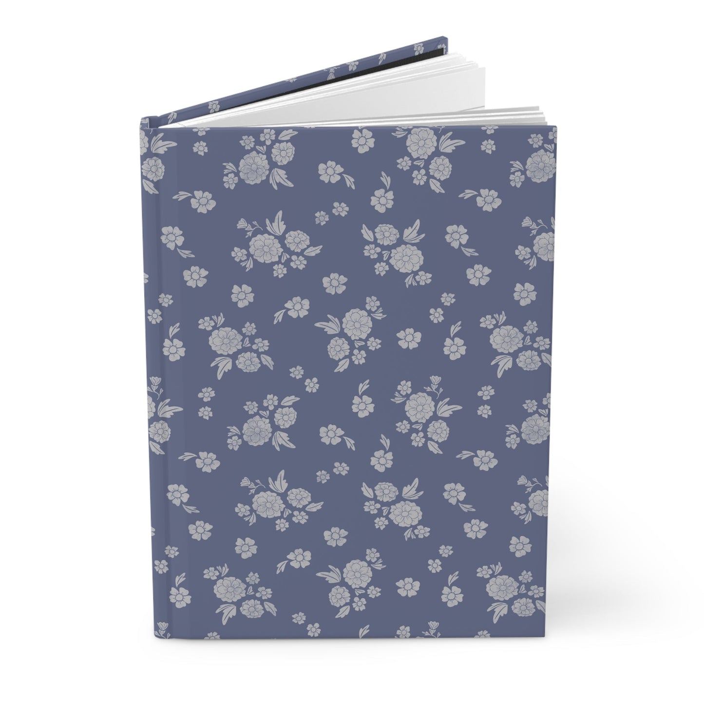 Prairie Bloom Pale Blue on Denim Hardcover Journal with hand drawn artwork - Flourish Moon Studio