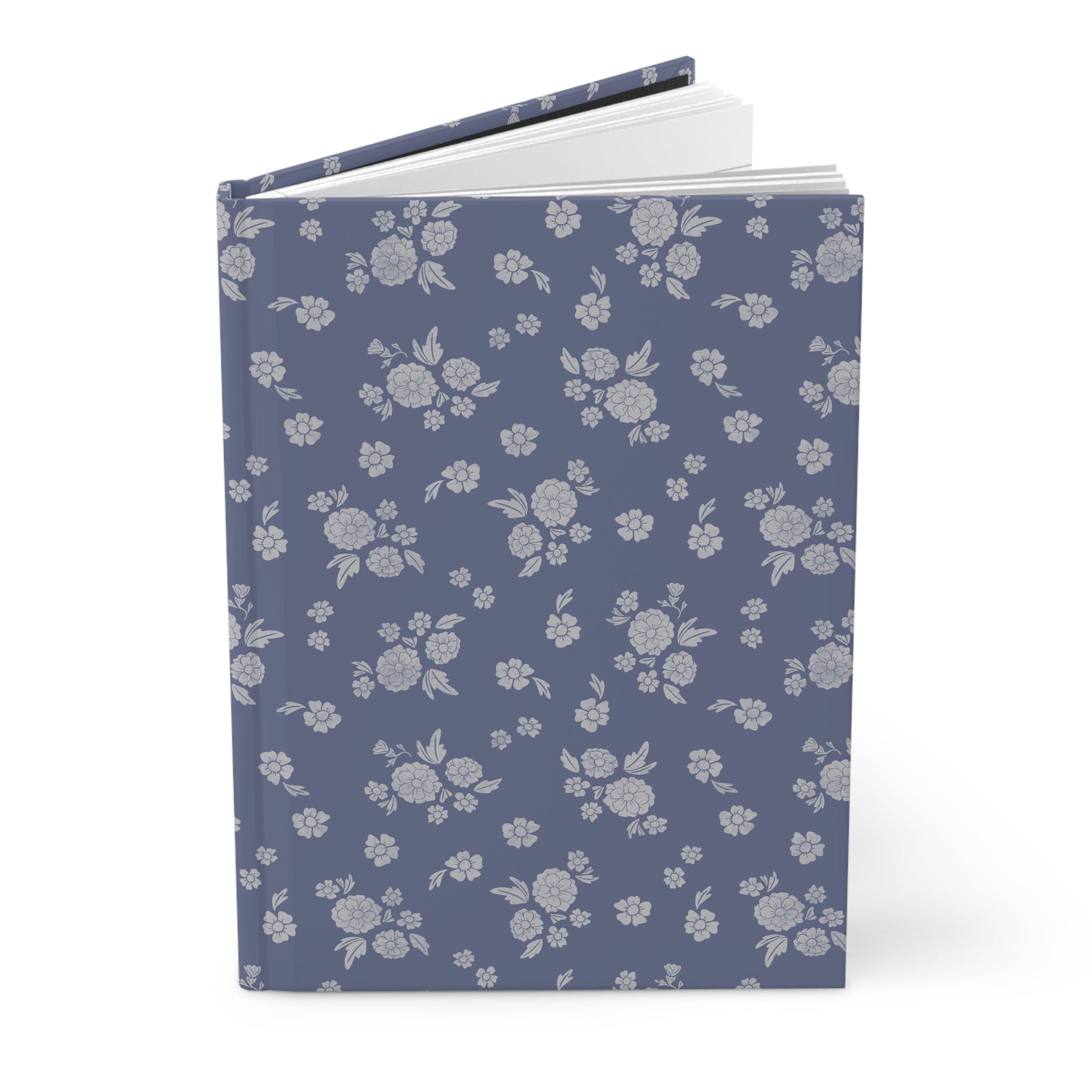 Prairie Bloom Pale Blue on Denim Hardcover Journal with hand drawn artwork - Flourish Moon Studio