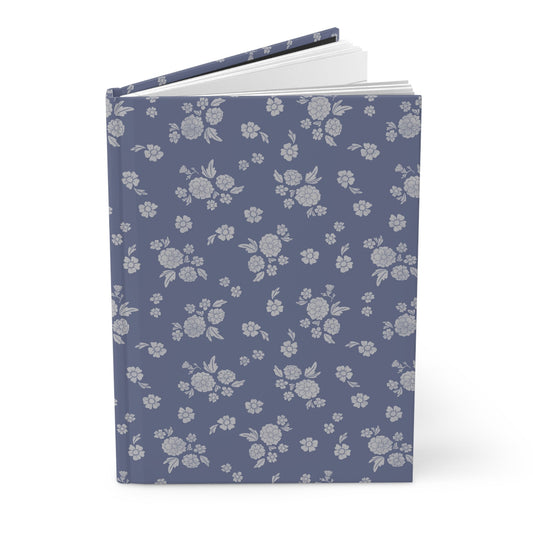 Prairie Bloom Pale Blue on Denim Hardcover Journal with hand drawn artwork - Flourish Moon Studio