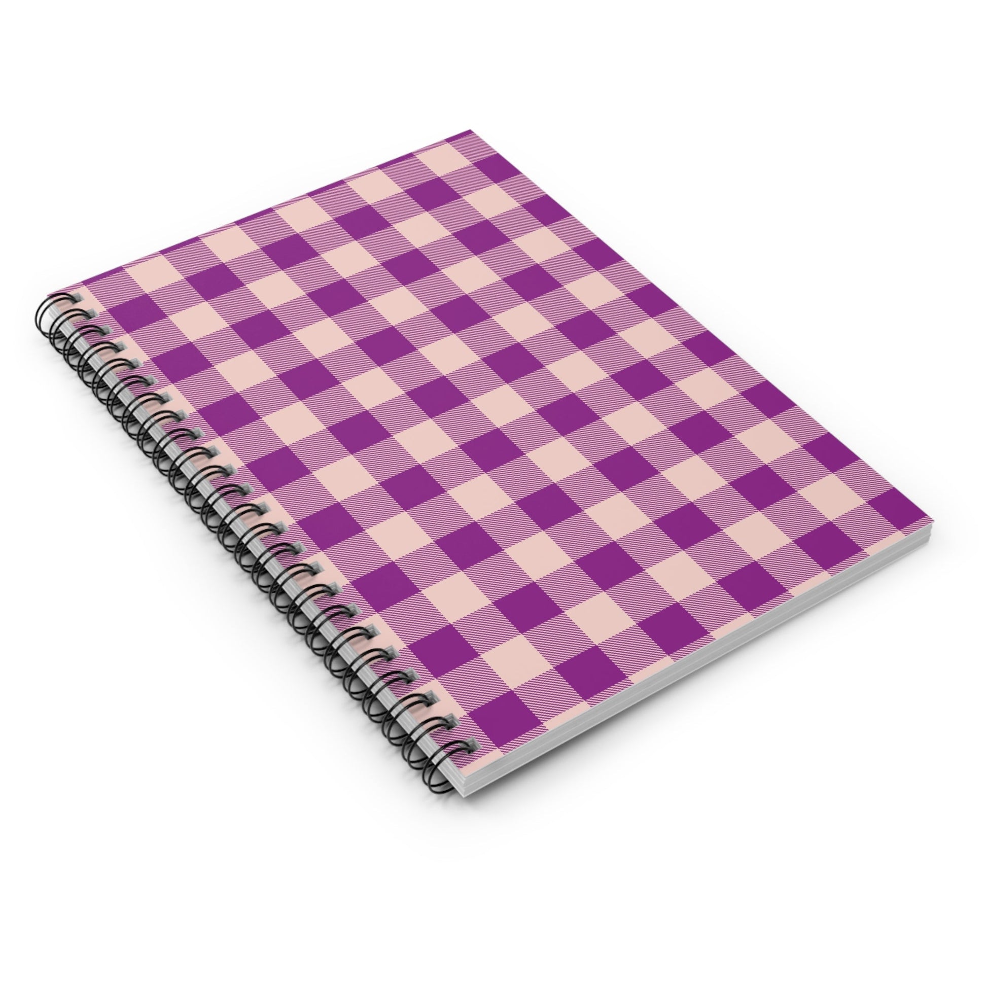 Purple Check Spiral Notebook with hand - drawn artwork - Flourish Moon Studio