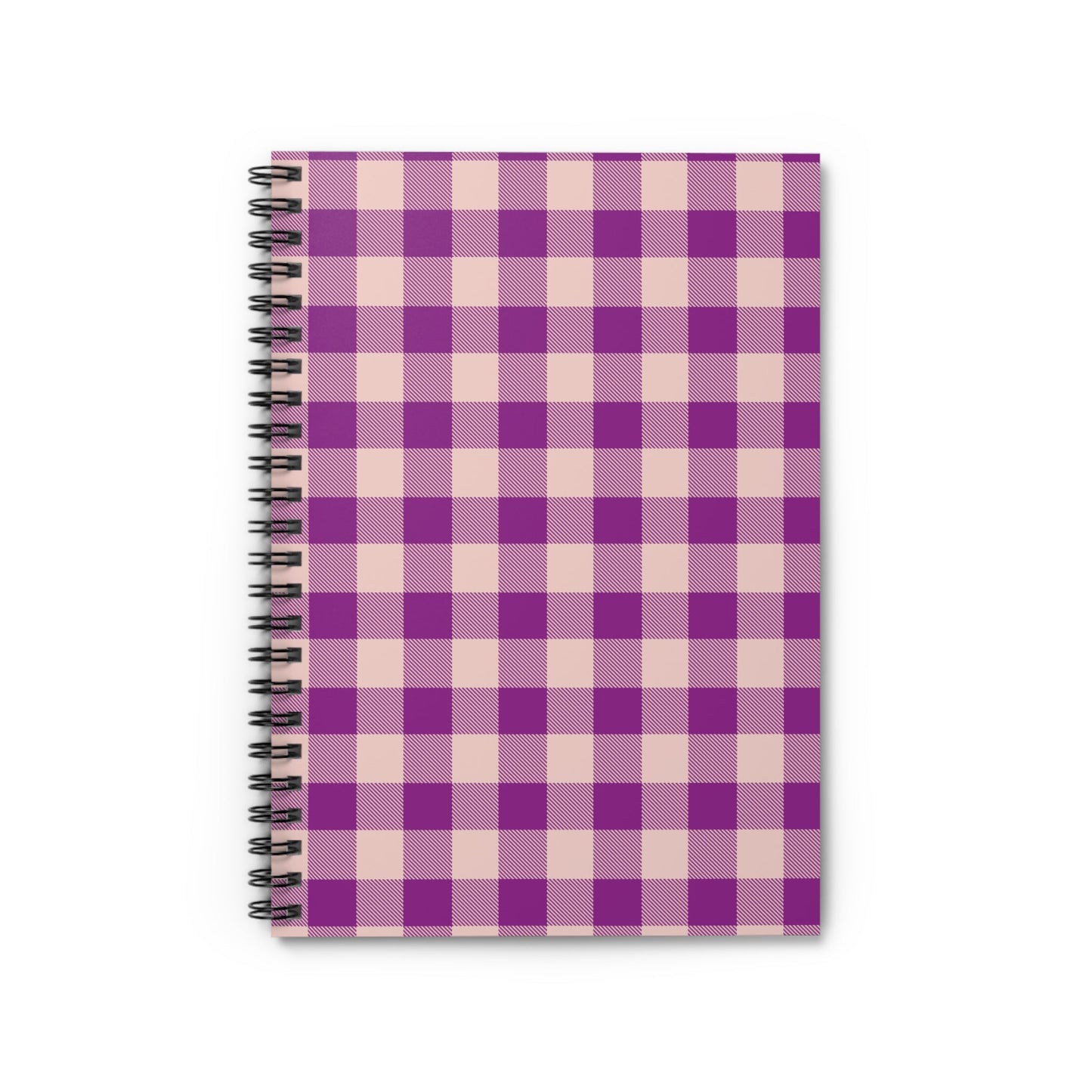 Purple Check Spiral Notebook with hand - drawn artwork - Flourish Moon Studio