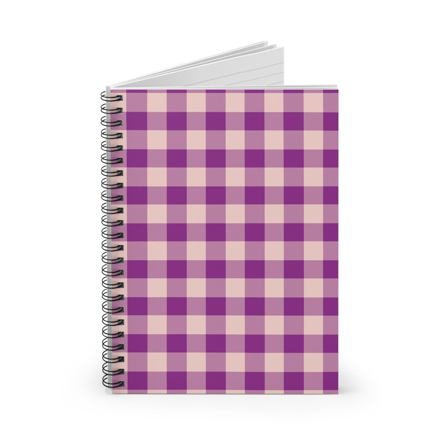 Purple Check Spiral Notebook with hand - drawn artwork - Flourish Moon Studio