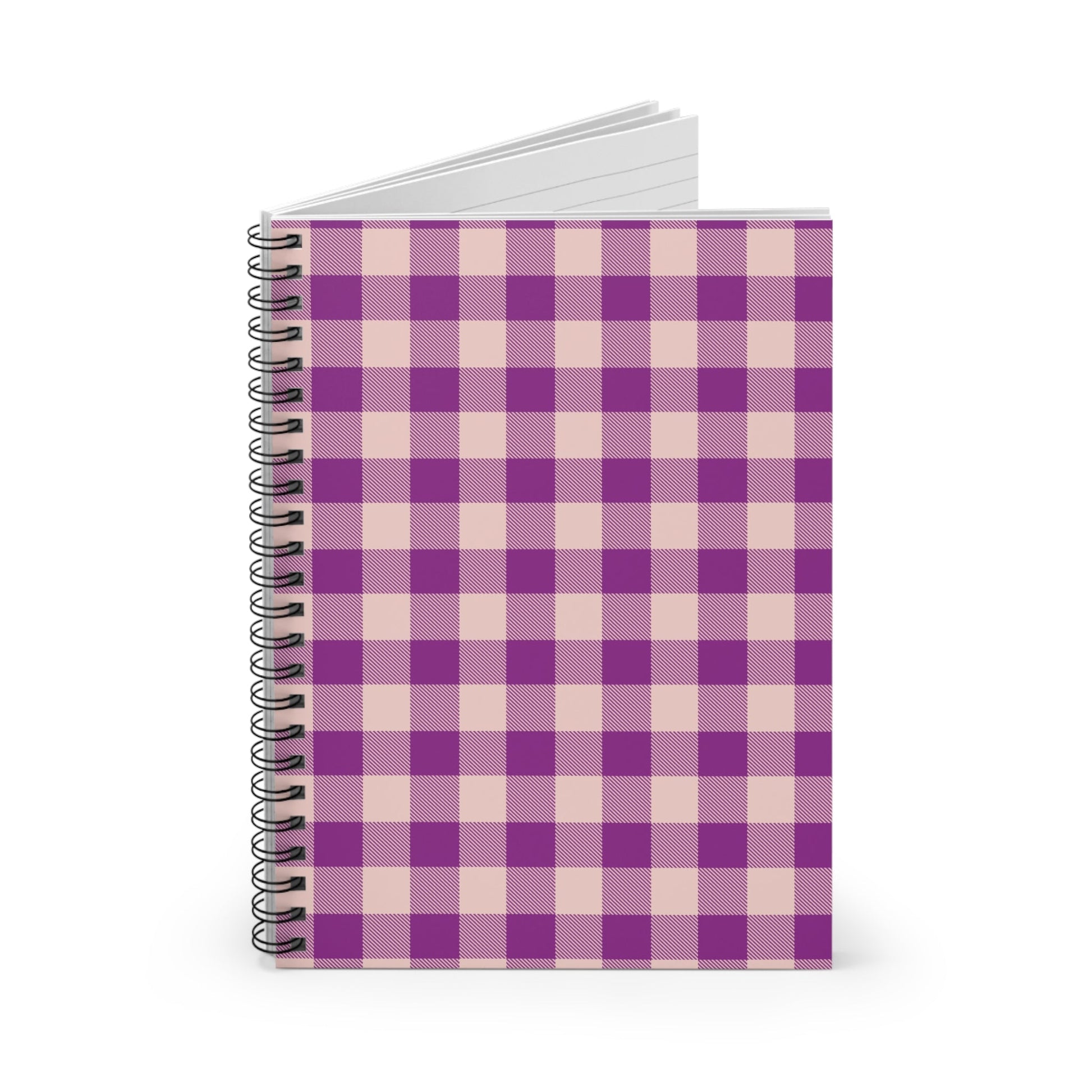 Purple Check Spiral Notebook with hand - drawn artwork - Flourish Moon Studio