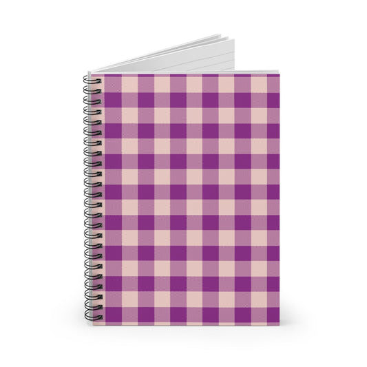 Purple Check Spiral Notebook with hand - drawn artwork - Flourish Moon Studio
