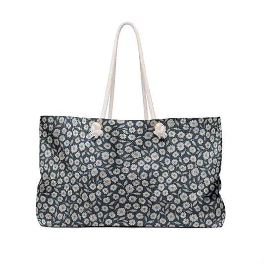 Quiet Haven Cottage Weekender Tote Bag in Moonshadow Teal with hand drawn artwork - Flourish Moon Studio