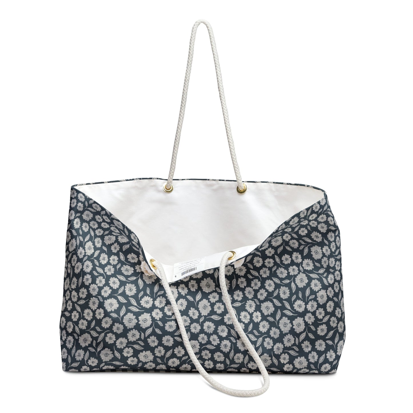 Quiet Haven Cottage Weekender Tote Bag in Moonshadow Teal with hand drawn artwork - Flourish Moon Studio