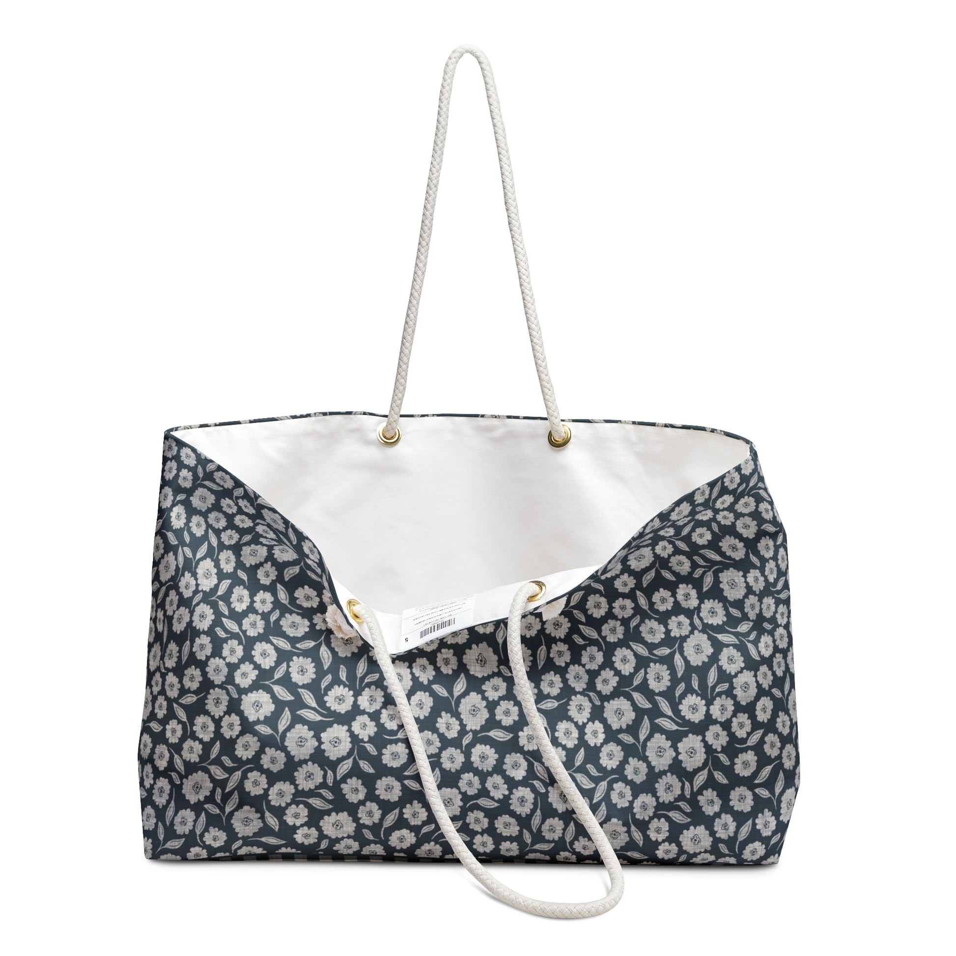 Quiet Haven Cottage Weekender Tote Bag in Moonshadow Teal with hand drawn artwork - Flourish Moon Studio