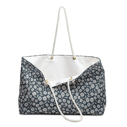 Quiet Haven Cottage Weekender Tote Bag in Moonshadow Teal with hand drawn artwork - Flourish Moon Studio