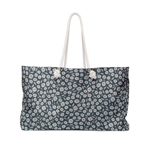 Quiet Haven Cottage Weekender Tote Bag in Moonshadow Teal with hand drawn artwork - Flourish Moon Studio