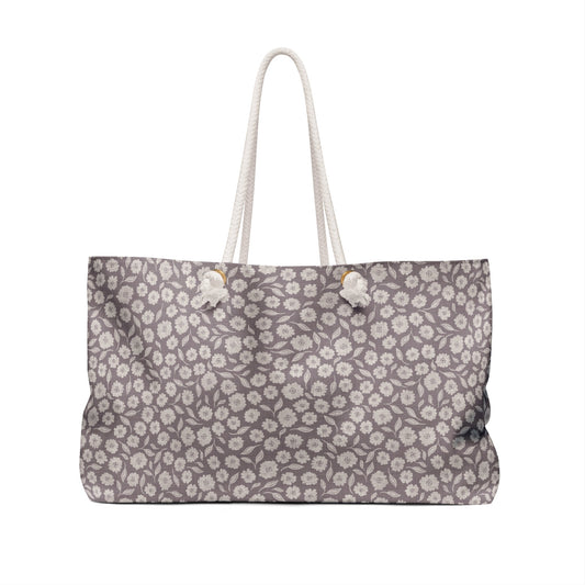 Quiet Haven Cottage Weekender Tote Bag in Orchid with hand drawn artwork - Flourish Moon Studio