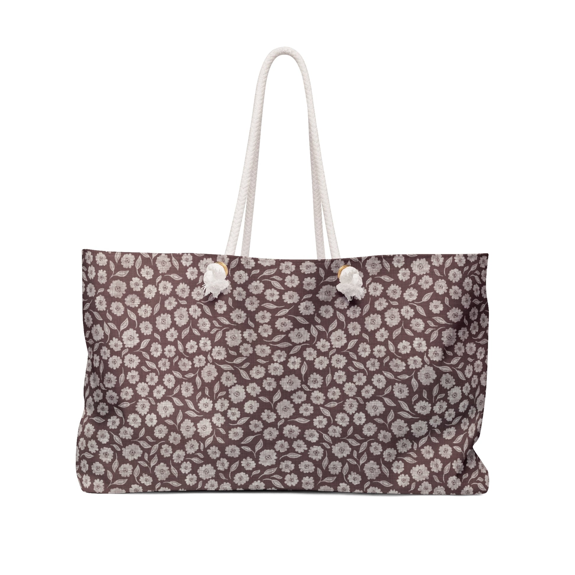 Quiet Haven Cottage Weekender Tote Bag in Rosewood with hand drawn artwork - Flourish Moon Studio