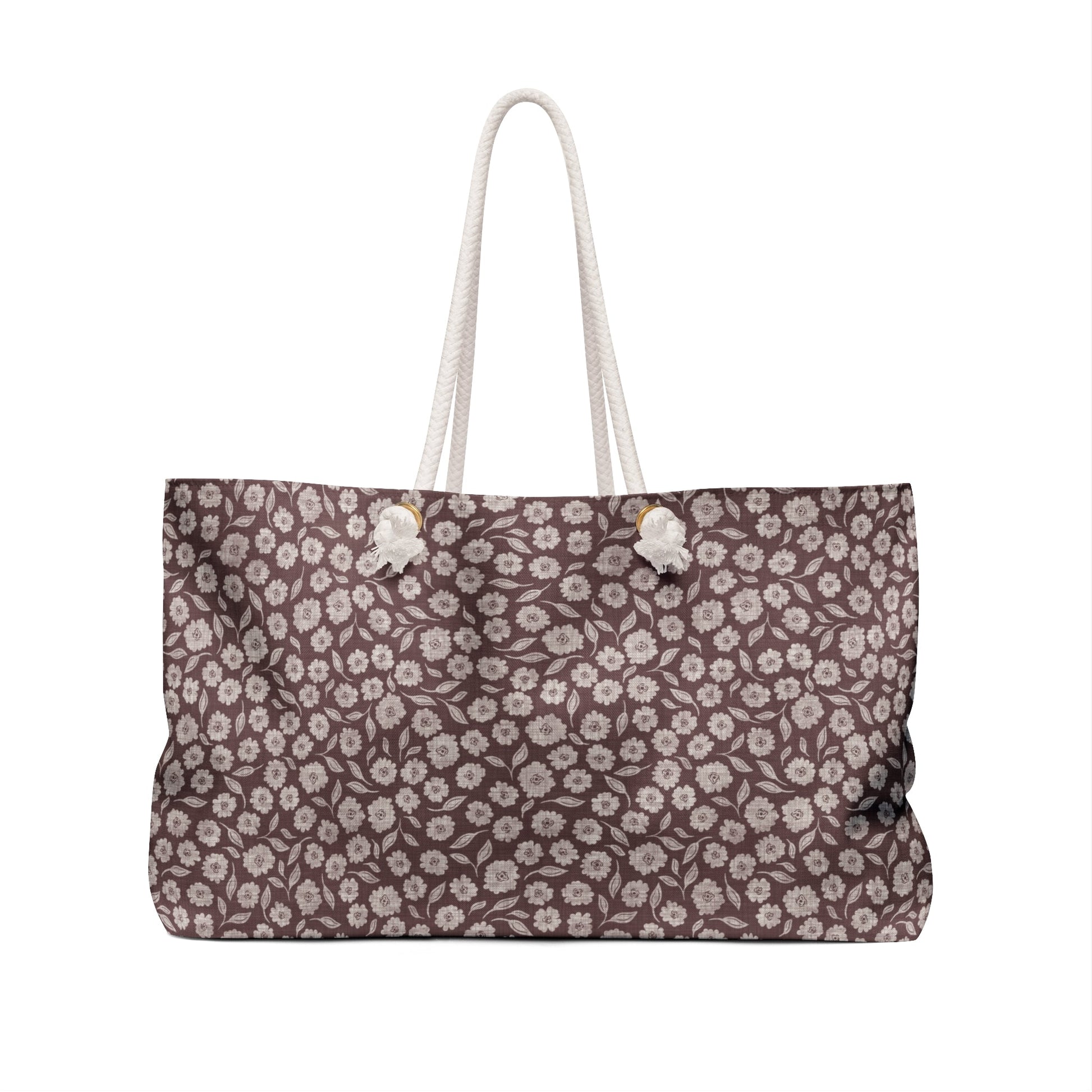 Quiet Haven Cottage Weekender Tote Bag in Rosewood with hand drawn artwork - Flourish Moon Studio