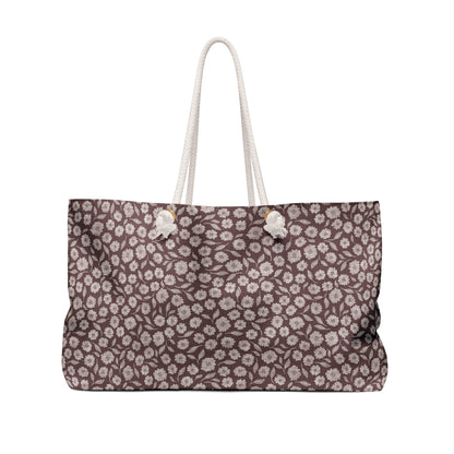 Quiet Haven Cottage Weekender Tote Bag in Rosewood with hand drawn artwork - Flourish Moon Studio