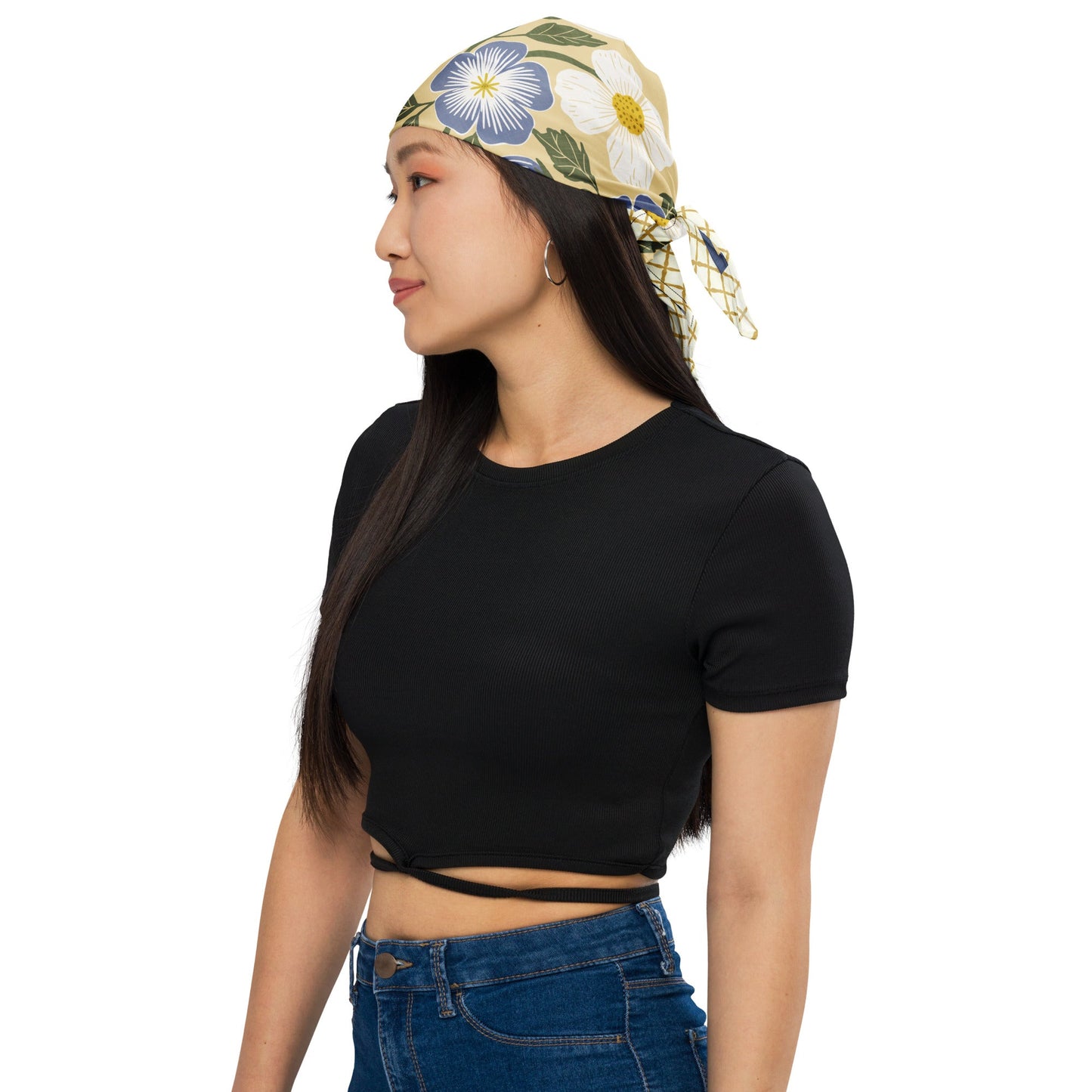 Rosehill Cottage Golden Periwinkle Bandana with hand - drawn artwork - Flourish Moon Studio