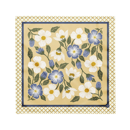 Rosehill Cottage Golden Periwinkle Bandana with hand - drawn artwork - Flourish Moon Studio