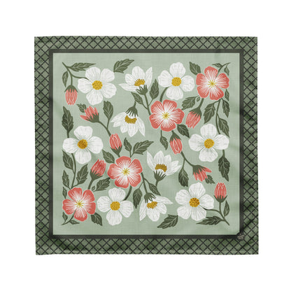 Rosehill Cottage Sage Bandana with hand - drawn artwork - Flourish Moon Studio