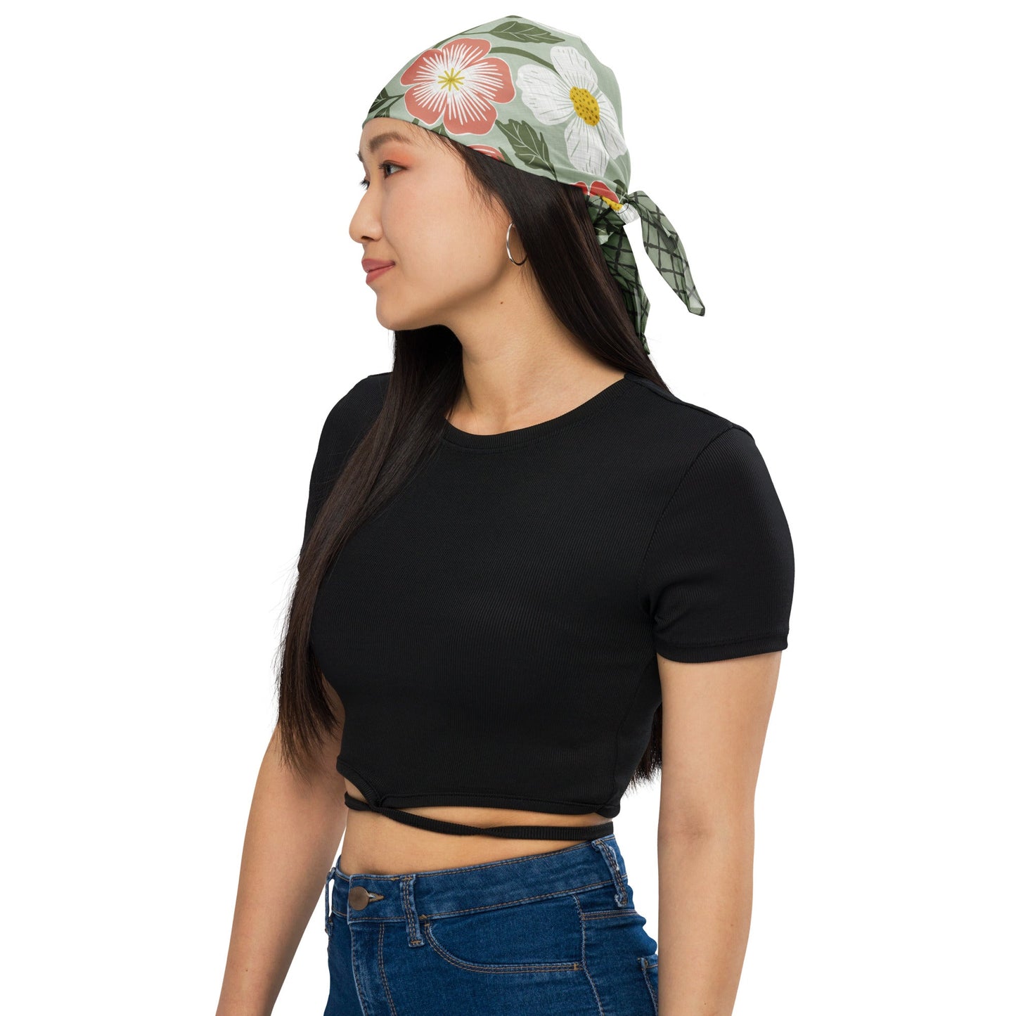 Rosehill Cottage Sage Bandana with hand - drawn artwork - Flourish Moon Studio