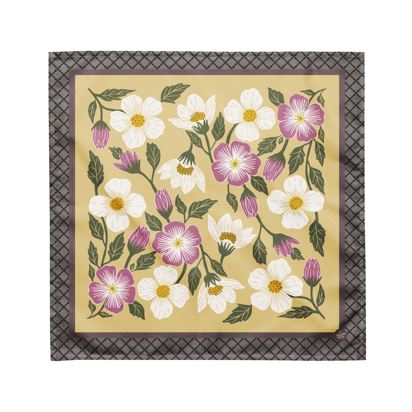 Rosehill Cottage Spring Bandana with hand - drawn artwork - Flourish Moon Studio