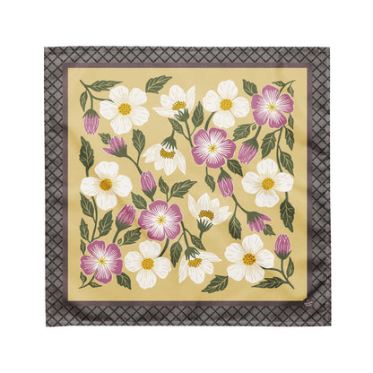Rosehill Cottage Spring Bandana with hand - drawn artwork - Flourish Moon Studio