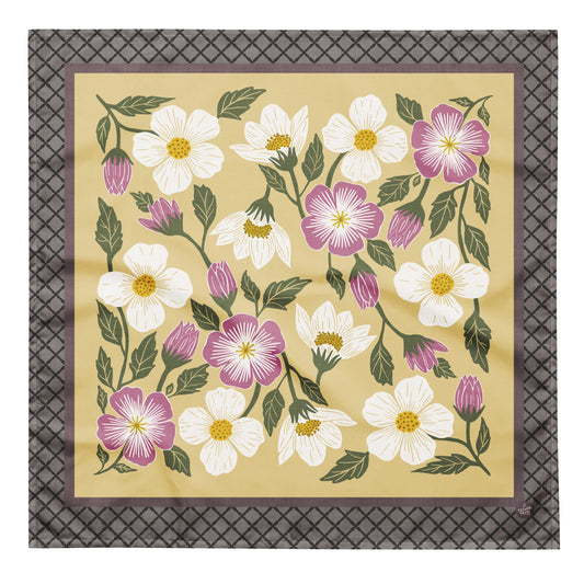 Rosehill Cottage Spring Bandana with hand - drawn artwork - Flourish Moon Studio