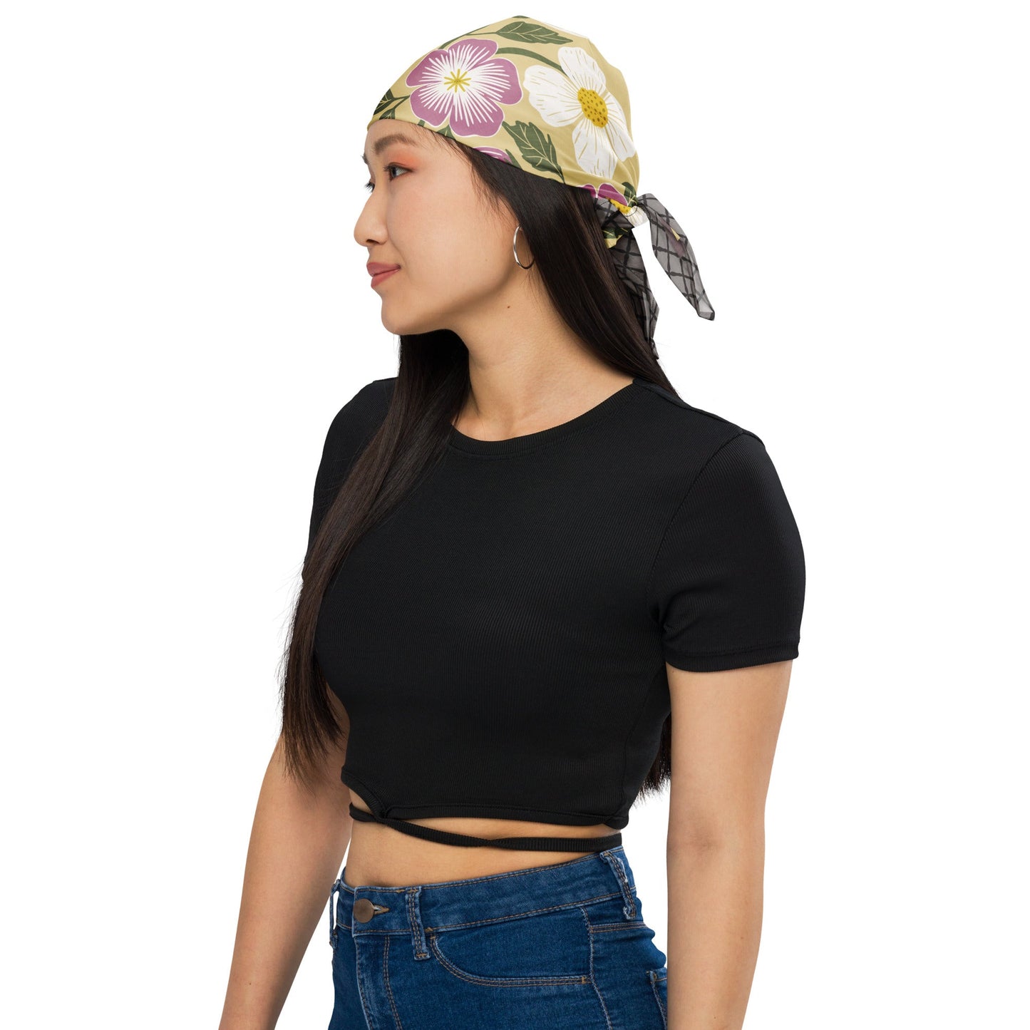 Rosehill Cottage Spring Bandana with hand - drawn artwork - Flourish Moon Studio