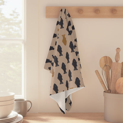 School of Wanderers Microfiber Waffle Kitchen Towel with hand - drawn artwork - Flourish Moon Studio