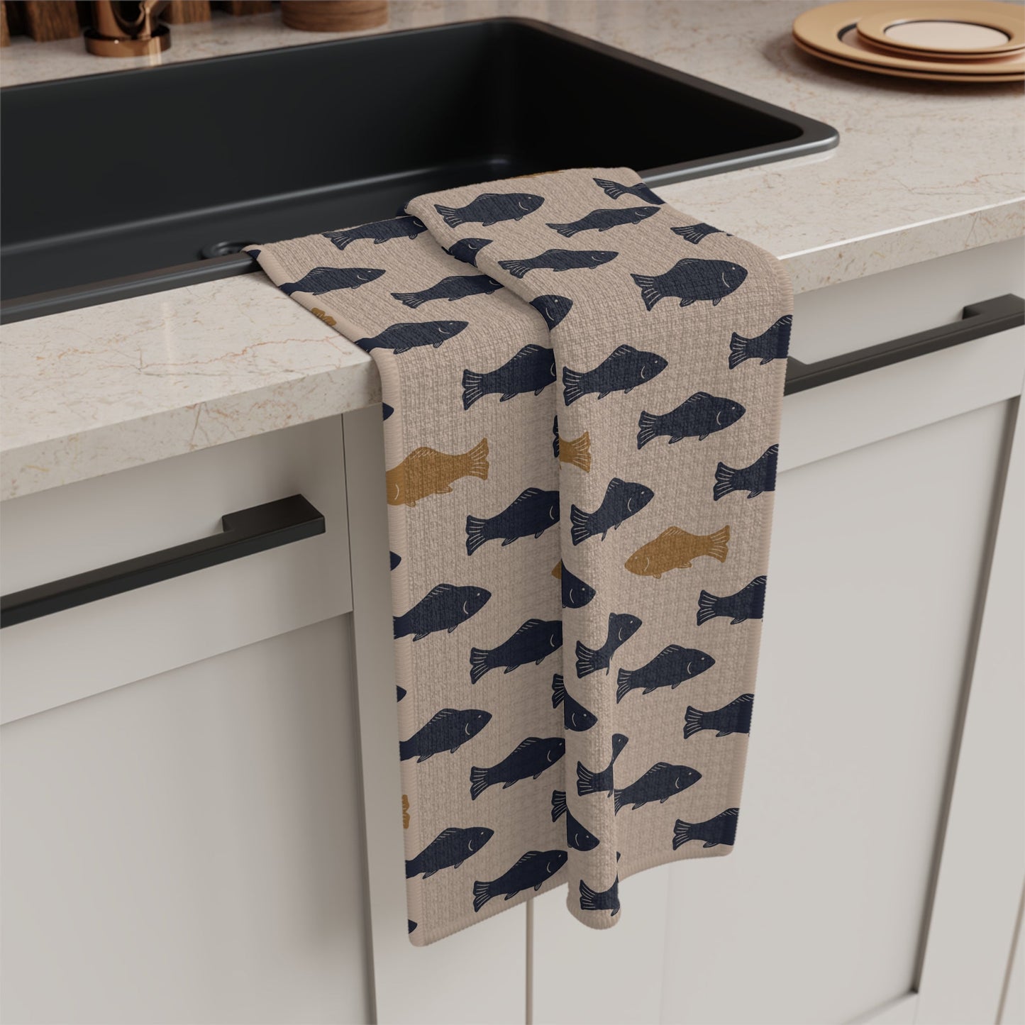 School of Wanderers Microfiber Waffle Kitchen Towel with hand - drawn artwork - Flourish Moon Studio