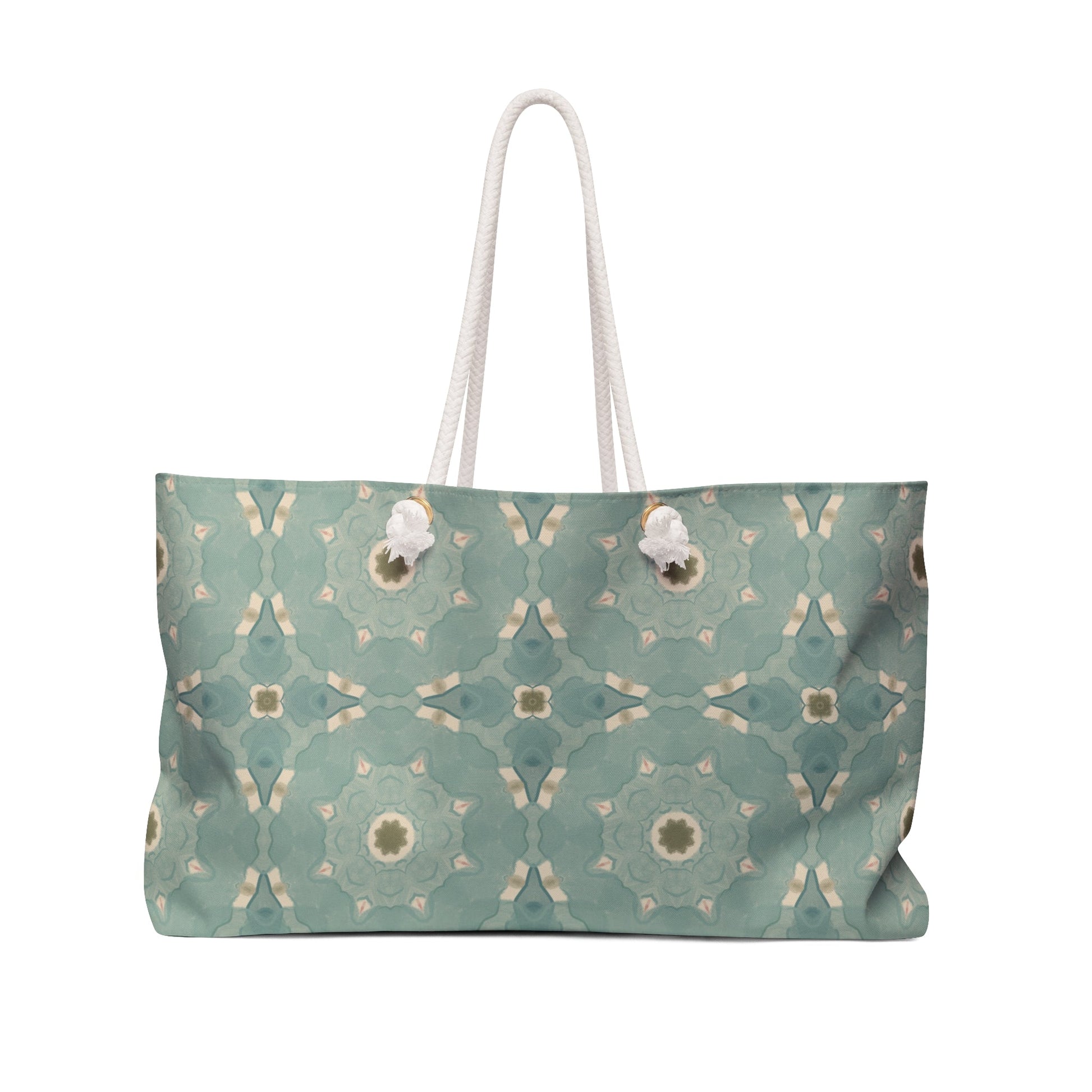 Sea Glass Echo Weekender Bag with hand - drawn artwork - Flourish Moon Studio