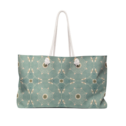 Sea Glass Echo Weekender Bag with hand - drawn artwork - Flourish Moon Studio