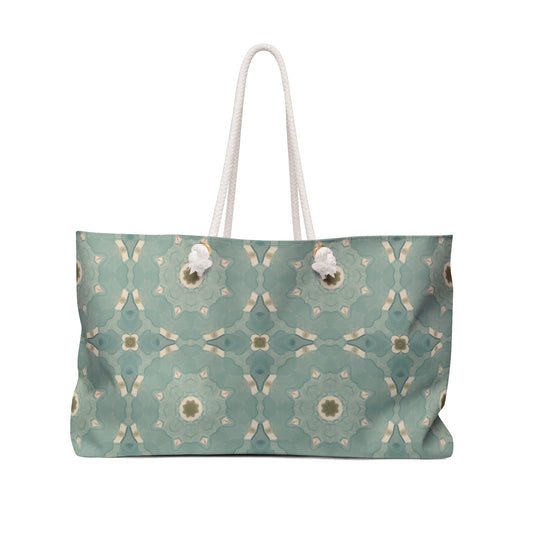 Sea Glass Echo Weekender Bag with hand - drawn artwork - Flourish Moon Studio