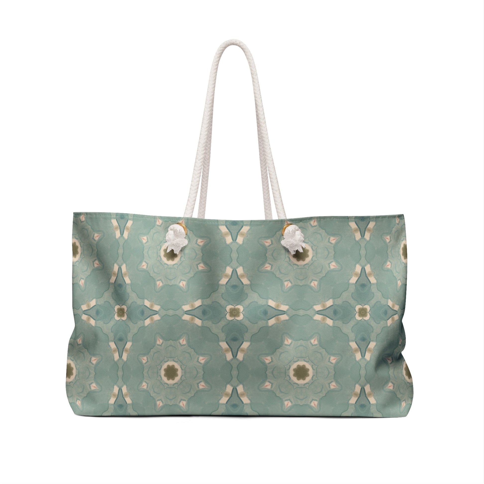 Sea Glass Echo Weekender Bag with hand - drawn artwork - Flourish Moon Studio