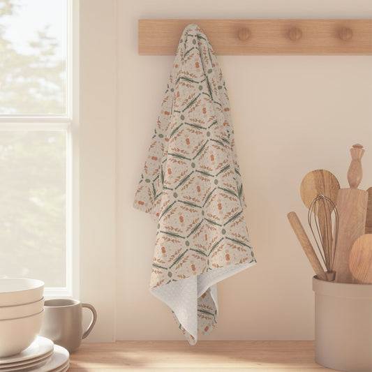 Serenade Sprigs Microfiber Waffle Kitchen Towel with hand - drawn artwork - Flourish Moon Studio